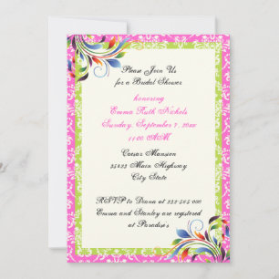 Rainbow scroll leaf damask wedding bridal shower einladung