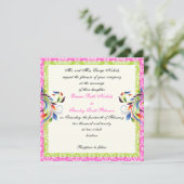 Rainbow-Scrollblatt-Damastenhochzeit Einladung (Stehend Vorderseite)