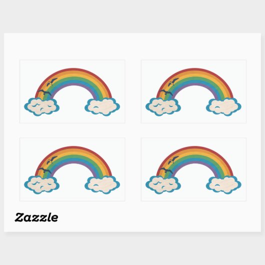 Rainbow Seaguls und Clouds Rectangle Rechteckiger Aufkleber (Blatt)
