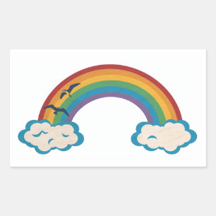 Rainbow Seaguls und Clouds Rectangle Rechteckiger Aufkleber