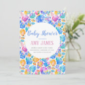 Rainbow Seashells Kinderdusche Einladung (Stehend Vorderseite)