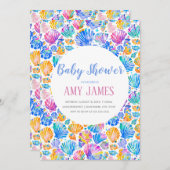 Rainbow Seashells Kinderdusche Einladung (Vorne/Hinten)