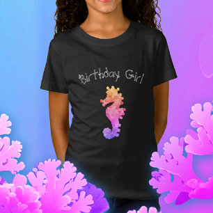 Rainbow Seepferd Birthday Girl Personalisiert T-Shirt