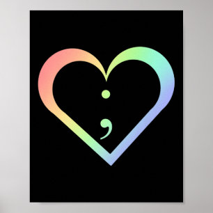 Rainbow Semicolon Herz Psychische Gesundheit Bewus Poster