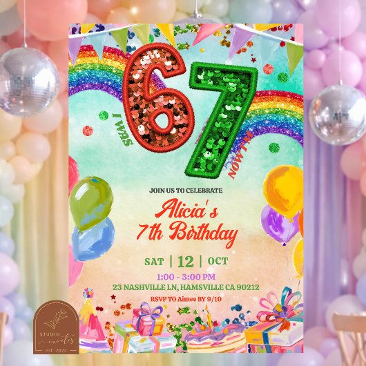 Rainbow Sequin Glitter 67 St Patrick Birthday Einladung