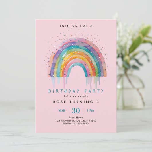 Rainbow-Sequin-Party Einladung (Stehend Vorderseite)