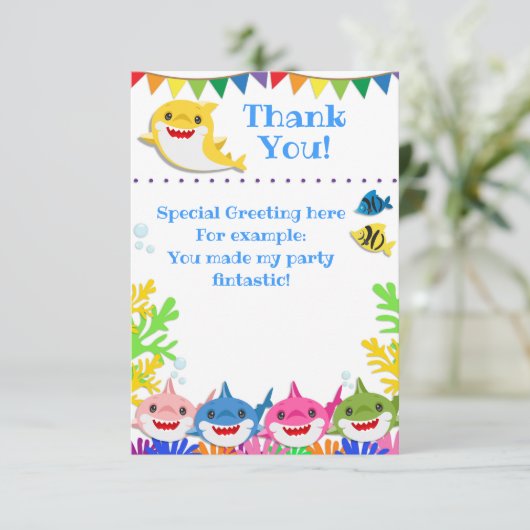 Rainbow Sharks Geburtstagsfeier Dankeskarte (Stehend Vorderseite)
