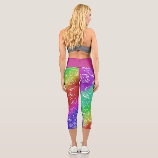 Rainbow Shellfish Muster - Name Capri Leggings (Rückseite)