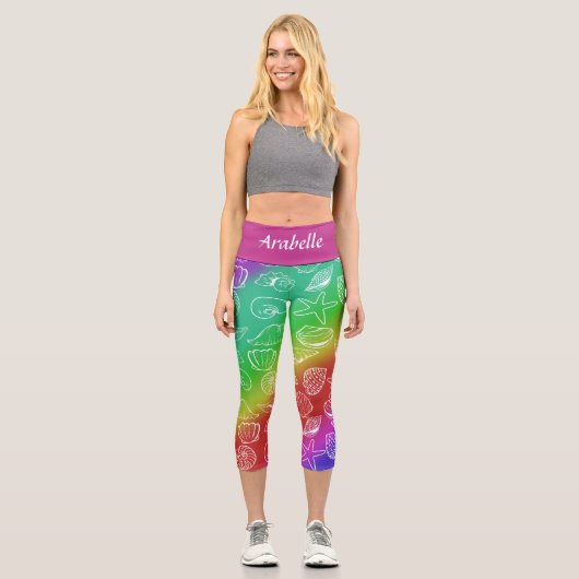 Rainbow Shellfish Muster - Name Capri Leggings (Vorderseite)