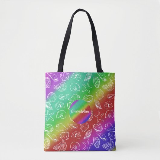 Rainbow Shellfish Muster Name überall über Print h Tasche (Vorderseite)