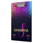 Rainbow Shimmer Glitzer & Diamonds Monogram Klemmbrett (Links)