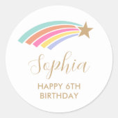 Rainbow Shooting Star 6. Geburtstag Runder Aufkleber (Vorderseite)