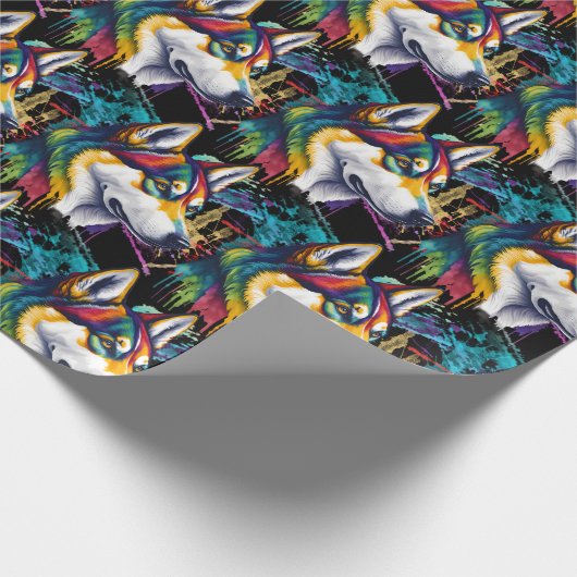 Rainbow Siberian Husky Geschenkpapier (Ecke)