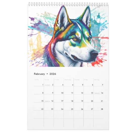 Rainbow Siberian Husky Kalender (Feb 2026)