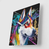 Rainbow Siberian Husky Quadratische Wanduhr (Winkel)
