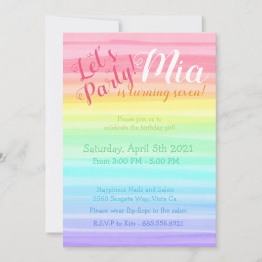 Rainbow Sie Birthday farbenfrohe Wasserfarbe Ombre Save The Date (Vorderseite)