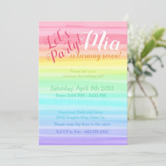 Rainbow Sie Birthday farbenfrohe Wasserfarbe Ombre Save The Date (Stehend Vorderseite)