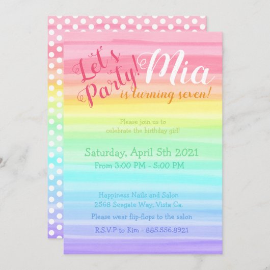 Rainbow Sie Birthday farbenfrohe Wasserfarbe Ombre Save The Date (Vorne/Hinten)