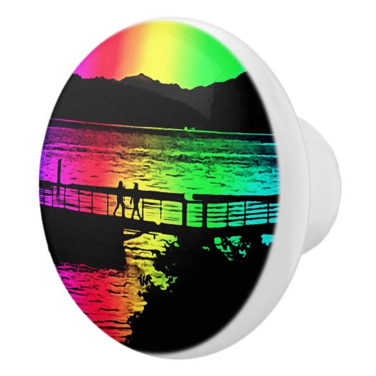Rainbow-Silhouetten am Lake Furniture Pull Keramikknauf (Rechts)
