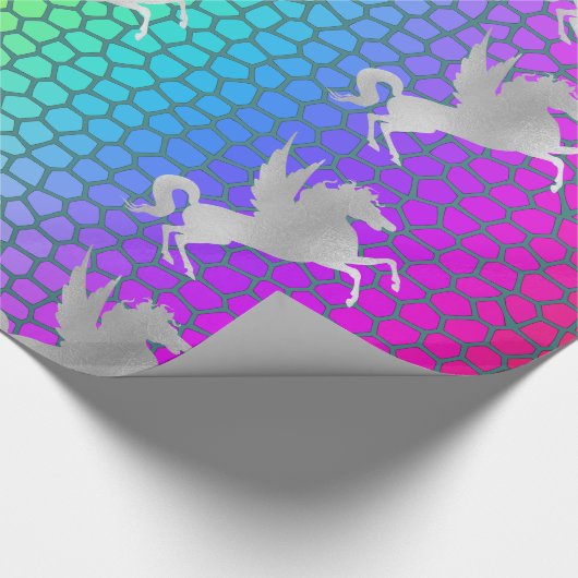 Rainbow SILVER UNICORN BIRTHDAY WEDING WRAP Geschenkpapier (Ecke)