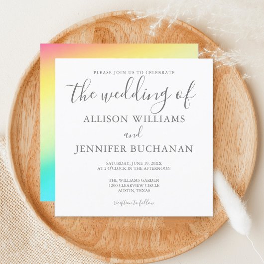 Rainbow Simple Chic Typografy LGBTQ Gay Wedding Einladung