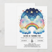 Rainbow Simple Clouds Geburtstag Einladung (Vorne/Hinten)