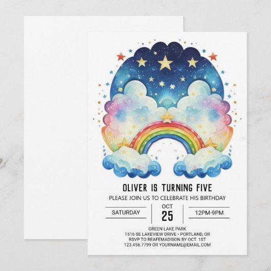 Rainbow Simple Clouds Geburtstag Einladung (Vorne/Hinten)