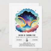 Rainbow Simple Clouds Geburtstag Einladung (Vorne/Hinten)