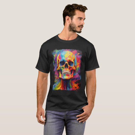 Rainbow Skeleton Anatomie Beängstigendes Halloween T-Shirt (Vorne ganz)