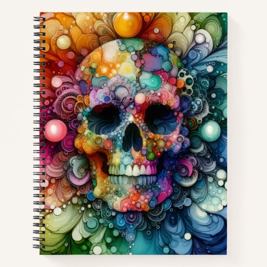 Rainbow Skull Alcohol Ink Deluxe Notizblock (Vorderseite)