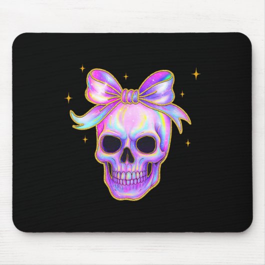 Rainbow Skull Shirt Halloween Niedlich Bow Pastel Mousepad (Vorne)