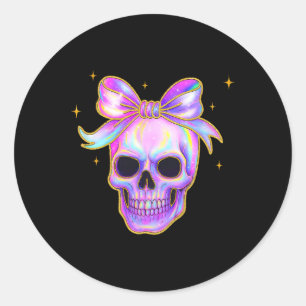 Rainbow Skull Shirt Halloween Niedlich Bow Pastel Runder Aufkleber