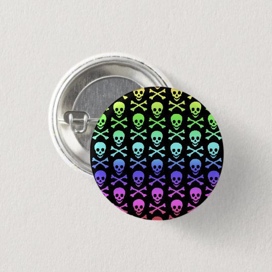 Rainbow Skull und Crossbones Button (Vorne & Hinten)