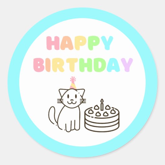 Rainbow&Sky-Blue Birthday Classic Round Sticker (Vorderseite)