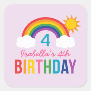 Rainbow Sky Lila Girls Geburtstagsparty Quadratischer Aufkleber