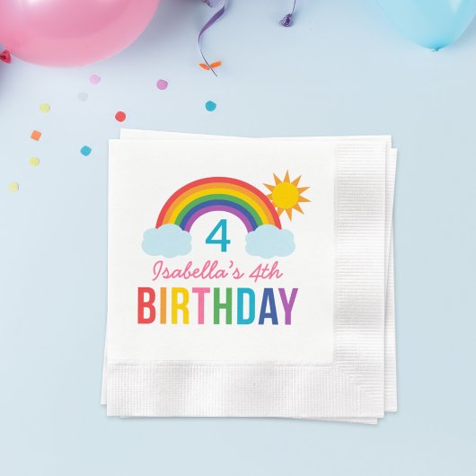 Rainbow Sky Modern Girl Custom Birthday Party Serviette