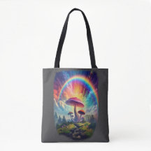 Rainbow Sky Mushroom Tote Bag