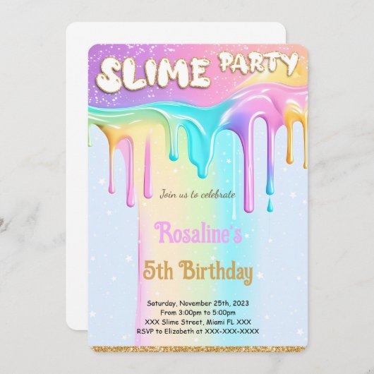 Rainbow Slime Birthday Party Einladung (Vorne/Hinten)