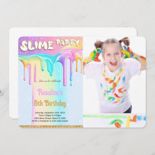 Rainbow Slime Birthday Party Foto Einladung