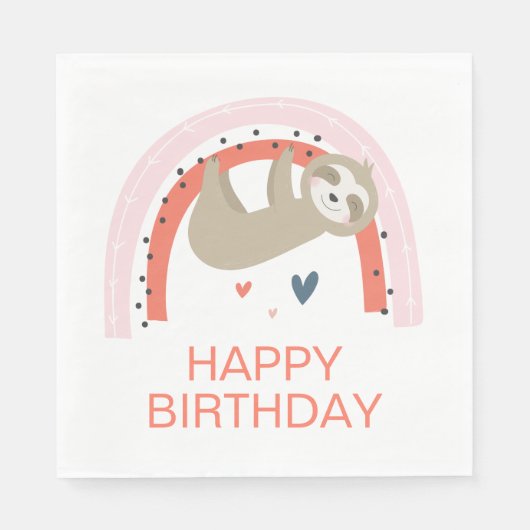 Rainbow Sloth Birthday Napkins Serviette (Vorderseite)