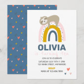 Rainbow Sloth Birthday Party Einladung (Vorne/Hinten)