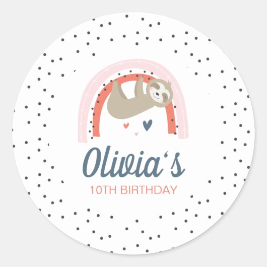 Rainbow Sloth Birthday Party Stickers (Vorderseite)