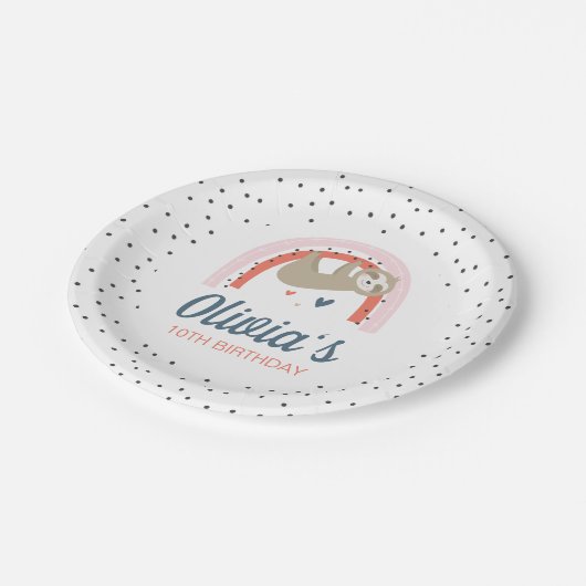 Rainbow Sloth Birthday Party Teller (Schrägansicht)