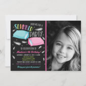 Rainbow Slumber Party Sleepover Foto Geburtstag Einladung (Vorderseite)