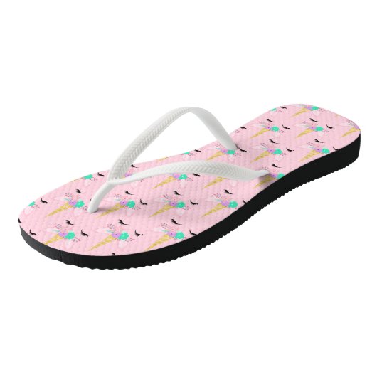 RAINBOW SMILING UNICORN ABSTRAKT FLIP FLOPS BADESANDALEN (Schrägansicht)