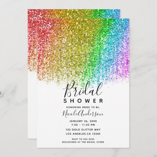 Rainbow Snowcone Glitzer Funkelnd Brautparty Einladung (Vorne/Hinten)