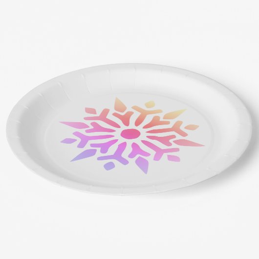 Rainbow Snowflake Pappteller (Schrägansicht)