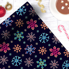 Rainbow Snowflakes Navy Blue Weihnachten Geschenkpapier