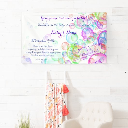 Rainbow Soap Bubbles Baby Dusche Banner (Insitu)