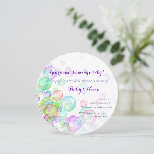 Rainbow Soap Bubbles Baby Dusche Einladung (Stehend Vorderseite)